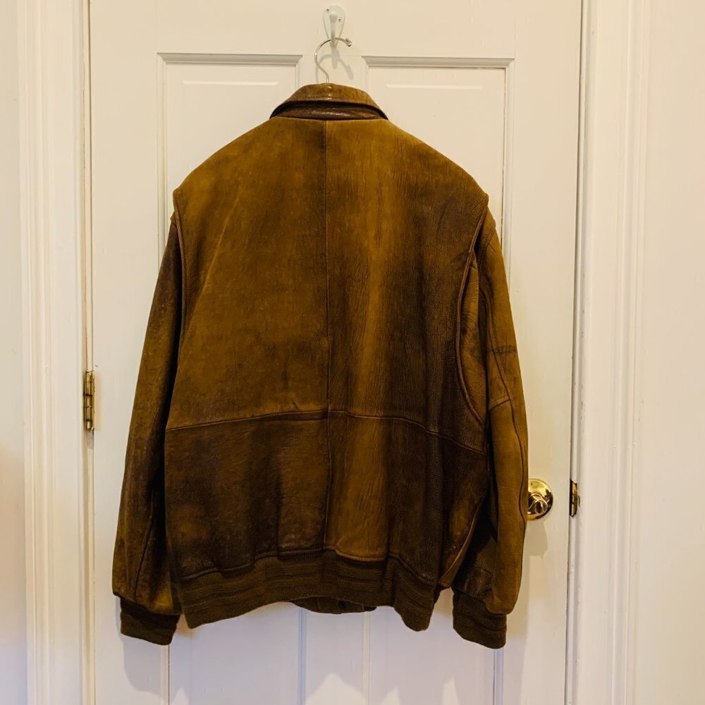 M Julian Brown Leather Bomber Aviator Flight Jacket Vintage Size L/XL - Picture 8 of 16